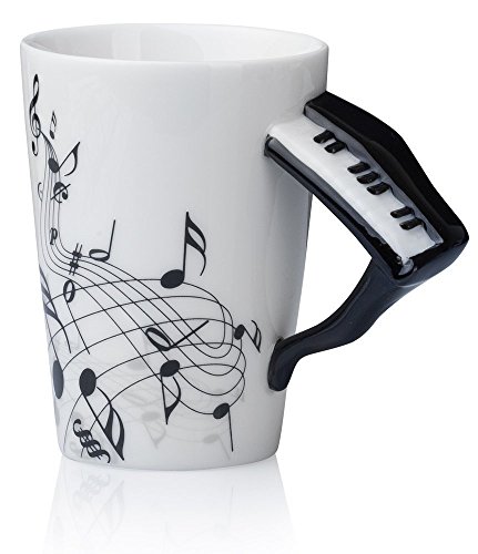 Kompassswc Keramik Musiktasse Musikmotiv Porzellan Tasse Musik-Note Bedruckt Kaffeetasse Ø7,5 H10cm Geschenk Kaffeebecher Für Musiklieber Geburtstag Weihnachten Muttertag Neujahr (Klavier)