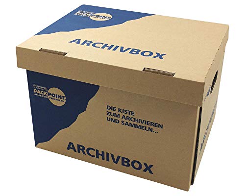 1-PACK Archivbox Lagerbox 400x320x290mm extrem stabil, bis 250kg stapelbar/Ausführung: Braun mit Beschriftung"Archivbox", 10 Stück