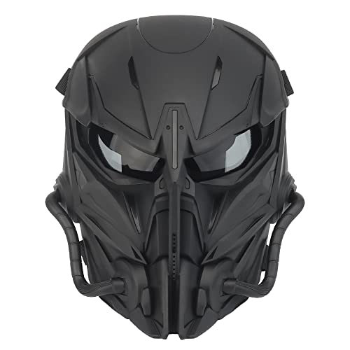 Taktische Airsoft Maske, Grau Lens Full Face Skull Paintball Schutzmaske für Cs Wargame Halloween Cosplay Kostüm Party Schwarz