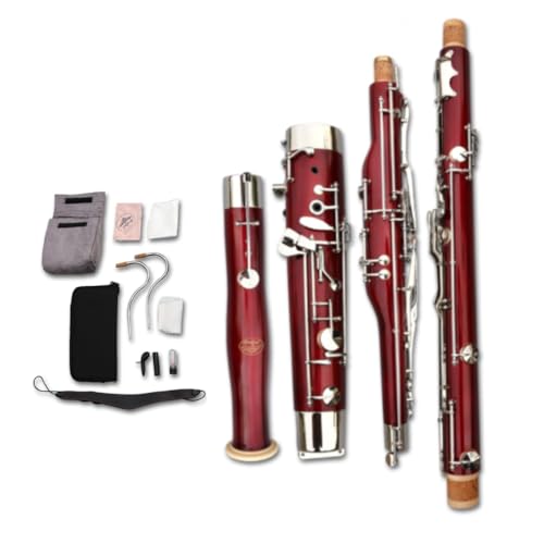 WUQIMUSC Fagott C-Schlüssel 26 Tasten, versilbertes Ahornholz/synthetisches Holz, Blasinstrument mit Etui, Zubehör-Set für Studenten, Anfänger, Fortgeschrittene (Ahornholz)