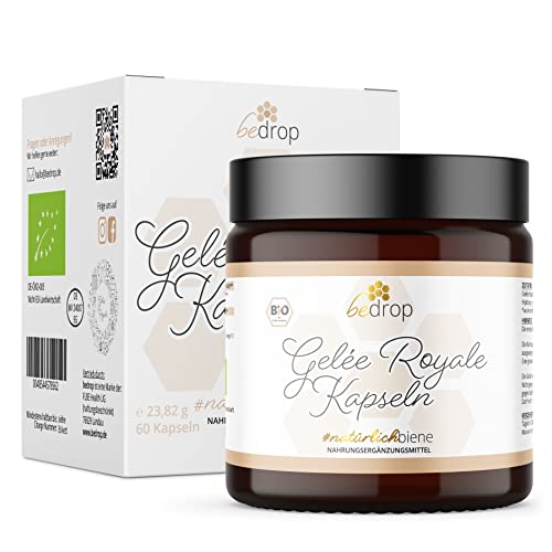 bedrop Gelée Royale Kapseln Bio Qualität 60 Kapseln - 1 Kapsel = 980 mg pures Gelee Royal, 10-HDA Gehalt <4,8% - Gelee Royal reich an Polyphenolen & Flavonoiden