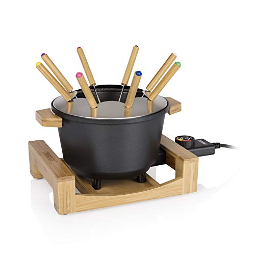 Princess Bambus Fondue Pure Black - geeignet für bis zu 8 Personen, 800 Watt, 1,5L Fasssungsvermögen, einfache Reinigung, 173025