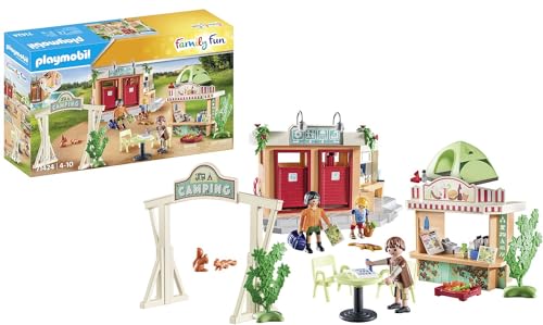 PLAYMOBIL Family Fun 71424 Campingplatz, Camping, Urlaub in der Natur mit Zelt, Küche und Sanitärgebäude, aufregendes Campingabenteuer mit der Familie, Spielzeug für Kinder ab 4 Jahren