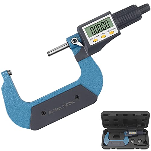 XUNTOP Mikrometer Digital 50-75mm Elektronische Mikrometer Hohe Präzision Bügelmessschraube mit LCD-Display Länge Messwerkzeug Mikromessschieber 0,001 mm/0,00005 ''