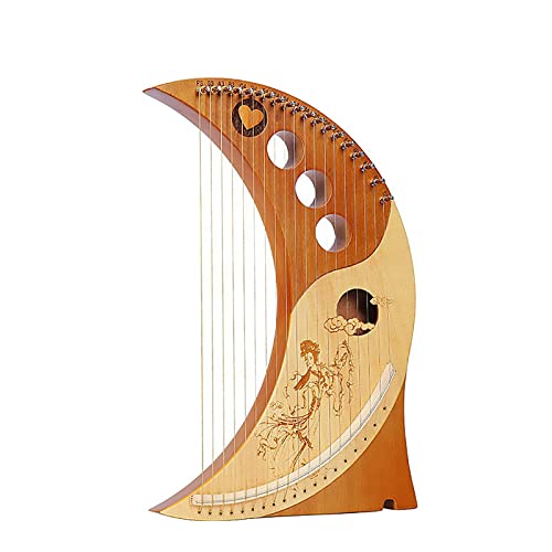 GRTE Tragbare Kleine Harfe, 19 Lyre Harp Instrument, Halbmond-Kreativform Mahagoni-Laugenharfe Mit Tuning-Schlüssel, Geschenk Für Anfänger