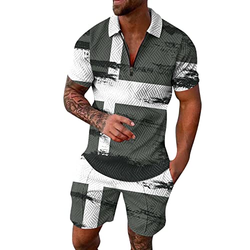 Hehiy Trainingsanzug für Herren Sommer Sportanzug 2 Teiliges Outfit Sport Set Kurzarm Tops T-Shirts Kurze Hose Männer Freizeit Business polo Hemd Sport Outfit Herren Trainingsanzug Herren Retro