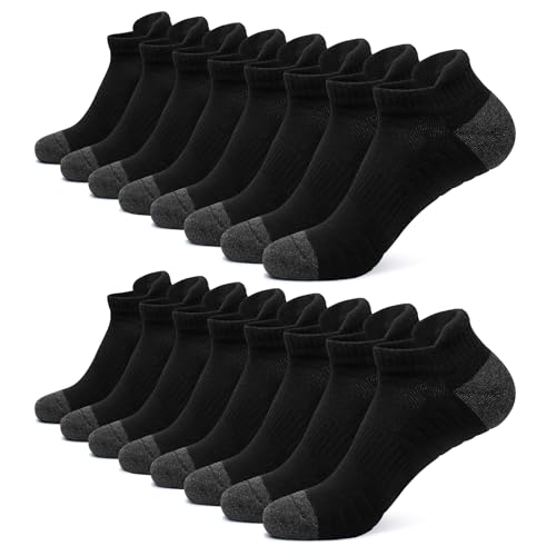 FALARY Socken Herren 43-46 Schwarz Kurz Sportsocken herren 43-46 Laufsocken Kurzsocken Halbsocken Running Sport Socken für Herren Dicke Atmungsaktiv Baumwolle