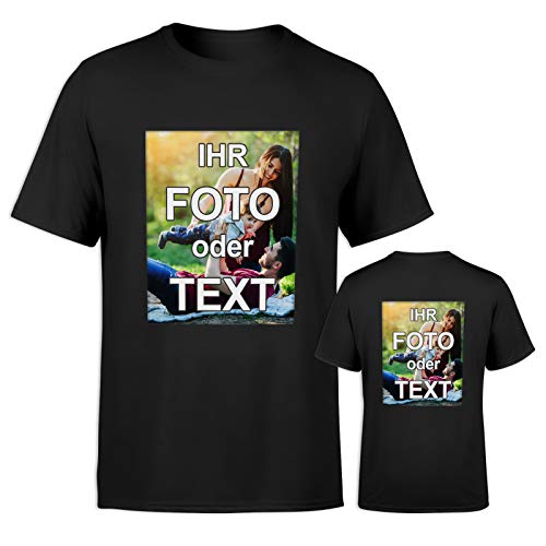 T-Shirt selbst gestalten * Schwarz in L * wahlweise einseitig oder doppelseitig bedruckt mit eigenem Foto Text Logo Name * ringgesponnene Baumwolle * viele Farben und Größen