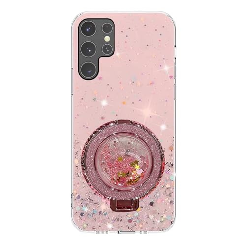 Rnrieyta Miagon Treibsand Ständer Hülle Glitzer für Samsung Galaxy S23 Ultra,Cute Dünn Crystal Schutzhülle Weiches Bling Transparent Case Bumper mit Flüssig Halter Kickständer