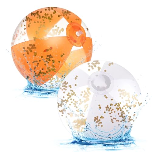 Abeillo Wasserball Aufblasbar, 2 Stück Aufblasbare Wasserbälle, Glitzer Wasserbälle, Inflatable Strandbälle, Schwimmball für Beach Balls Pool Party - Kinder und Erwachsene (11 Zoll)