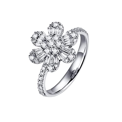 KnBoB 18 Karat (750) Weißgold Ring, Damen Blumen 0.65CT Diamant Ringe für Verlobung Größe 57 (18.1)