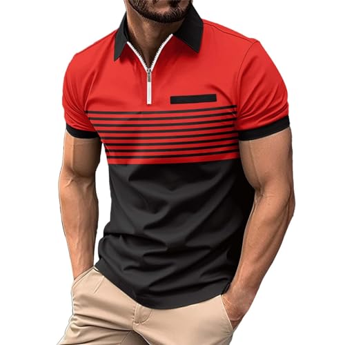 Generisch Poloshirt Herren Kurzarm Polohemd Giraffe Stickerei Einfarbig T-Shirt,Poloshirt Für Herren,Poloshirt Herren Schwarz Rot,Blackfriday