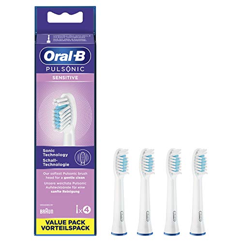 Oral-B Pulsonic Sensitive Aufsteckbürsten für Schallzahnbürsten, 4 Stück, Zahnbürstenaufsatz für Oral-B Schallzahnbürste