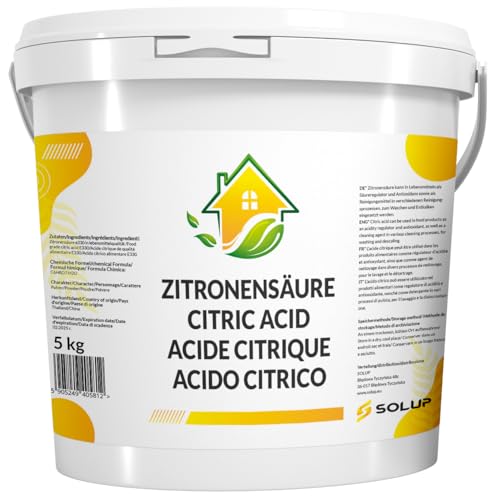 SOLUP Zitronensäure Pulver 5kg I Citronensäure Zitronensäure Lebensmittelqualität I Citric Scid Powder I Citronensäure Pulver Rein I Zitronenpulver zum Kochen zum Putzen natural Entkalker (5 kg)