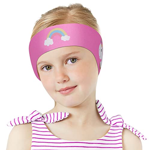 ACWOO Schwimmen Stirnband, Wasserdichtes Schwimmband Neopren Stirnband Kinder Ohrenband, Swimming Kopfband Haarband mit Klettverschluss für - Schwimm Ear Band für Kinder & Erwachsene(Einhorn,S)