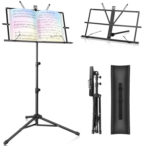 New bee Notenständer Klappbar Stabil 2 in 1 Doppelnutzung Notenständer Gitarre Höhenverstellbar Notenpult mit Tragetasche Music Stand für Kinder und Erwachsene