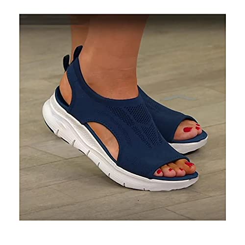 Sommer waschbare Slingback Orthopädische Slide Sport Sandalen, Orthopädische Slide Sport Sandalen, Super Bequeme Sport Strick Sandalen, Mesh Weiche Sohle Casual Damenschuhe (38,Blue)