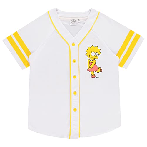 The Simpsons Damen Baseball-Trikot – Lisa, Krusty, Bart und Homer Simpson Mesh Button Down Baseballtrikot, Weiss/opulenter Garten, XX-Large