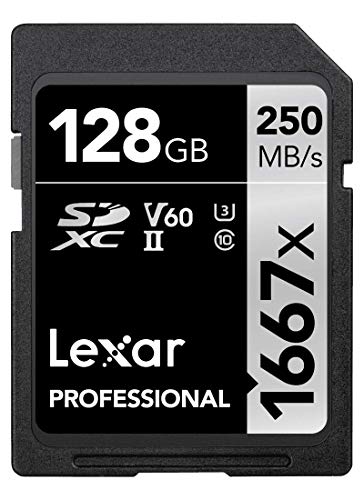 Lexar Professional 1667x SD Karte 128GB, Speicherkarte SDXC UHS-II, Bis zu 250 MB/s Lesen, Class 10, U3, V60, SD für Professionelle Fotografen, Videofilmer, Enthusiasten (LSD128CB1667)