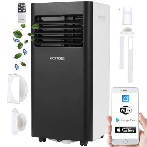 Echos Klimaanlage 3in1 WIFI mobil Fensterabdichtung mit Abluftschlauch 24h Timer Fernbedienung 9000 BTU 3 Modi Aircooler Klimagerät mobile Klimaanlage Air Cooler Klima Anlage Air Conditioner