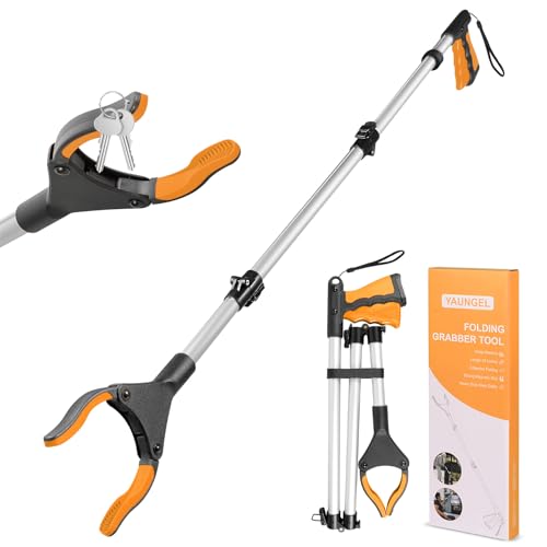 YAUNGEL 108cm Greifzange für Senioren, Folding Greifer mit Magnet-Greifarm, 360° Drehbar Müllzange Greifzange, Langer Müllgreifer, Greifhilfe für Menschen mit Behinderung (Orange)