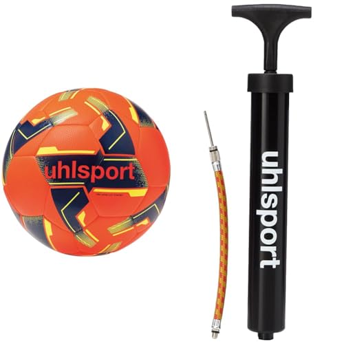 uhlsport 290 Ultra LITE Synergy, Junior Kinder Fußball Spiel- und Trainingsball & Ballpumpe klein (6"), für Fußball, Volleyball & Co.