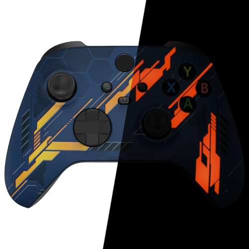 eXtremeRate Front Gehäuse Case für Xbox Series X&S Controller, Vorderseite Hülle faceplate Cover Skin Shell Zubehör für Xbox Core Controller(Orange Leuchtet im Dunkeln,Mecha)-Kein Controller