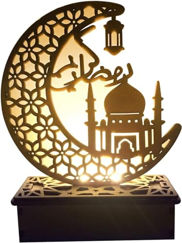 Zhaocaigui Ramadan Eid Dekorationen LED Muslim Nachtlicht Eid Mubarak Ornamente DIY Holz , Festival Licht Mond Sterne Vorhang Lichter