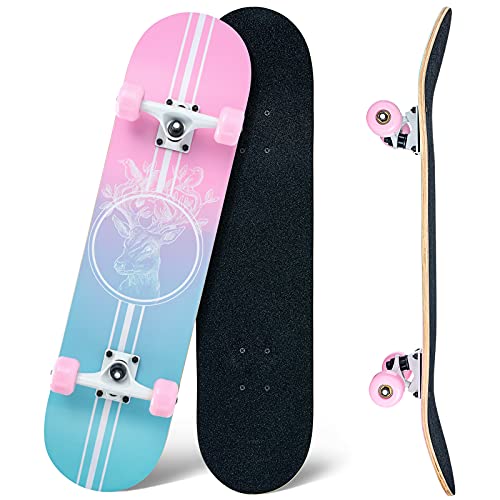 Skateboard, 31 x 8 Zoll komplettes Skateboard,8-lagiges Ahornholz, ABEC-11 Kugellager und 95A Rollen,Standard-Skateboards für Kinder, Jugendliche, Erwachsene, Anfänger