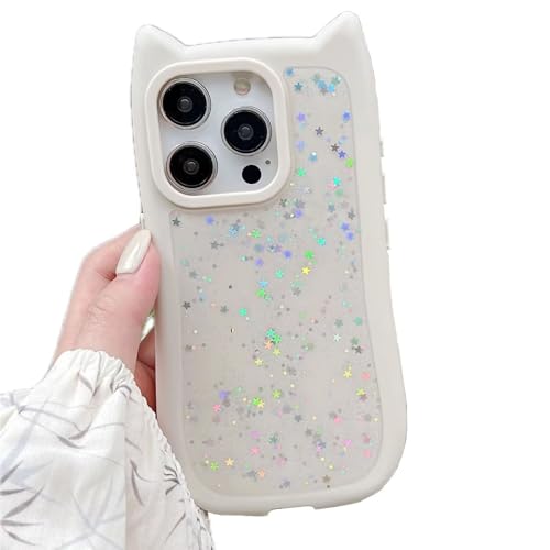 Rnrieyta Miagon Niedlich Katzenohren Hülle für iPhone 11 Pro,Glitzer Weiche Silikon 3D Tier Handytasche für Frauen Mädchen Kawaii Bling Stern Bumper