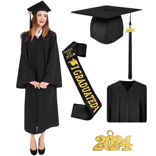 Formemory Abschluss Talar Doktorhut Quaste, Graduation Robe Doktorhut für Hochschule Bachelor Abschlussfeier, Bachelor Abschluss Geschenk für Herren Damen, Schwarz, Unisex(173cm-179cm)