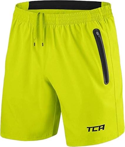 TCA Herren Elite Tech Leichte Laufhose Gymshorts Trainingsshorts und Laufshorts mit Reißverschlusstaschen - Sporthose Herren Kurz - Gelb, M