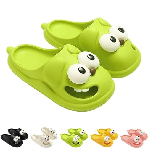 XKrmp Big Eye Dog Slipper, Tongue Kiss Slippers, Funny Slides, Cute Funny 3D Big Eye Dog Fun Cartoon Package Head Eva Slippers (Green,8-9)