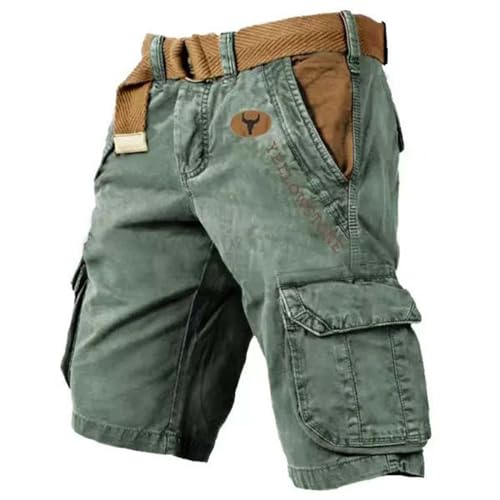 Generisch Herren Cargo Cargo-Shorts inkl. Gürtel | Bermuda Männer Sommerhose aus Baumwolle Sport Shorts Mit Reissverschluss Herren Hose Kurz Herren,Wanderhose Herren Kurz Lang