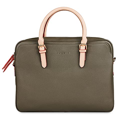 bugatti Ella Businesstasche mit 15“ Laptopfach, Aktentasche für Damen Laptoptasche, Frauen Bürotasche Lehrertasche in olive