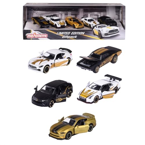 Majorette - Limited Edition 9 Geschenk-Set - 5 kleine Modellautos in Gold-Optik,für Kinder ab 3 Jahren,Spielzeugautos mit Freilauf und Federung,2 exklusiven Auto-Modellen, 212054031