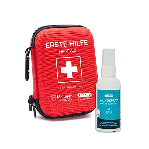 Erste Hilfe Set Outdoor nach DIN 13167 - Reiseset für Unterwegs - Wandern - Camping - Motorrad - Fahrrad - First Aid Kit für Survival und Notfall (1x Erste-Hilfe-Set Traveller + 1x Wundspray)