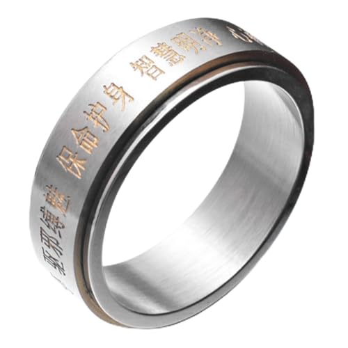 AMZBNEIDI Chinese Lucky Feng Shui Auspicious Ring ， Feng Shui Mantra Spin Ringe for Männer Chinesischen Taoistischen Mantra Budha Amulett Glück Drehbare(Gold,10)