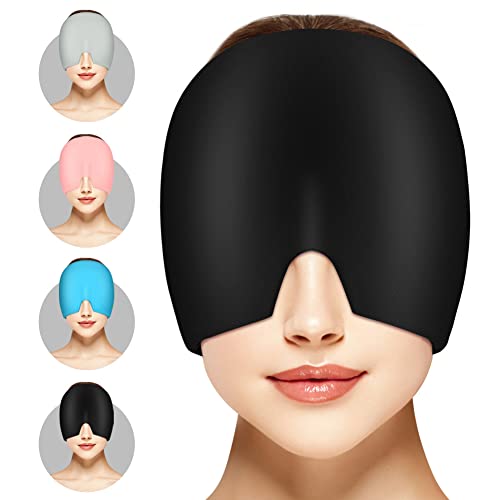 ACWOO Gel Kühlmütze Migräne Headache Relief Dehnbare Kopfschmerzen Mütze Cold Therapy Cap Schlafmaske, Heady Maske für Geschwollene Augen Stressabbau (Schwarz)