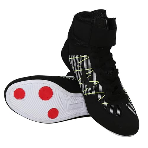 Kinder Boxschuhe High Top Training Wrestling Schuhe Lange Stiefel Boxschuhe Wettkampftraining Kinder Sneaker Junge (Black, 34 Big Kids)