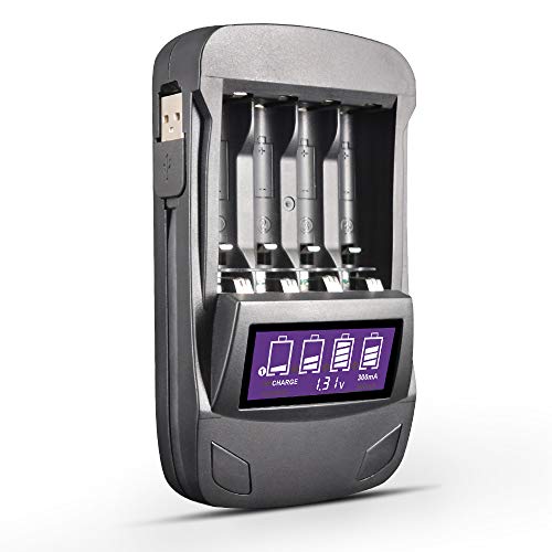 CITYORK 4Slots USB LCD Smart-Ladegerät für AA AAA NI-MH/NI-CD-Akkus mit Lade-, Entlade-, Aktualisierungs- und Spannungstestfunktionen