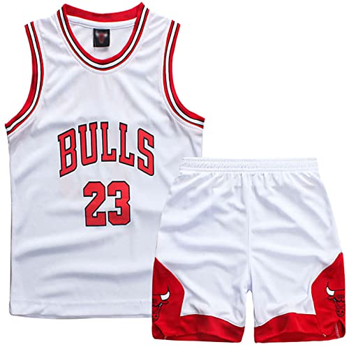 Little Boys 2 Piece Sleeveless Basketball Training Jersey and Pants(Weiß,XL)