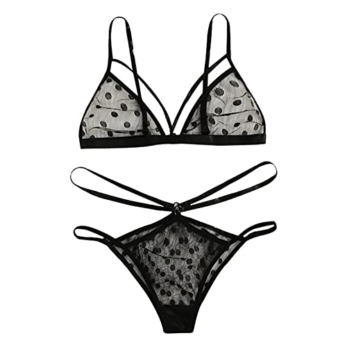 Sexy Unterwäsche für Frau Set Sexy Wave Point DessousDas PolyesterZum AnziehenOutside Lady Unterwäsche Frauen Set mit Spitze Dessous Damen Sexy Unterwäsche Set (Black, L)