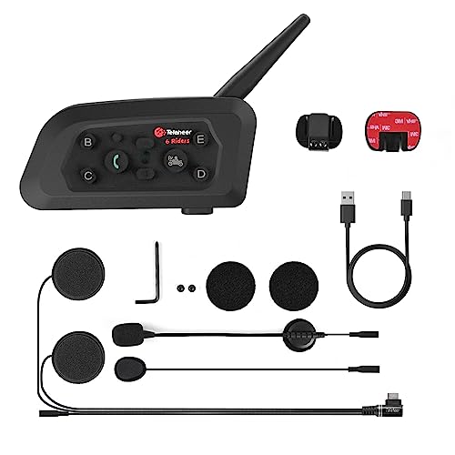 3T6B V6PRO Motorrad Headset Helm Intercom, Kommunikationssystem für bis zu 6 Motorräder mit 1500m Reichweite, Wasserdichtes Motorrad Intercom, Funk, Lärmminderung Gegensprechanlage, Funktio