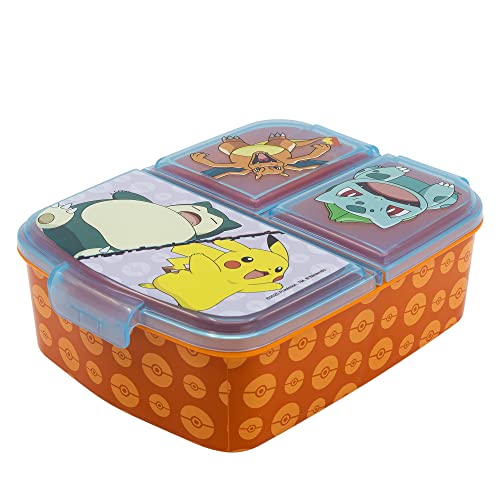 Pokemon |Kinder Lunch Box mit 3 Fächern - Lunch Box für Kinder - Snack Halter - Dekorierte Lunch Box