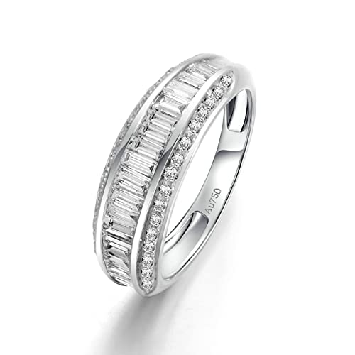 AmDxD Echte Gold Schmuck, Verlobungsringe AU 750 Weißgold mit Brilliant Trapez und Rund Diamant 0.88ct, Solitärring Damenringe Geschenk für Hochzeit Jahrestag, Weiß Gold Gr.57 (18.1)