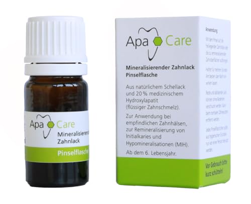 Apa Care mineralisierender Zahnlack mit 20% medizinischem Hydroxylapatit (flüssiger Zahnschmelz) | auf Schellack-Basis | selbsthärtend | Pinselflasche 5 ml