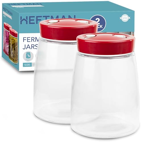 HEFTMAN Gärglas mit Entlüftungsventil mit 1-Wege-Entlüftung – 1,4 l Gärglas für Kefir, Kimchi, Sauerkraut, Sauerteigstarter, Overnight Oats – 2 Stück