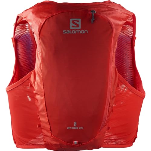 Salomon Adv Hydra Weste 8 Unisex, Trinkweste mit Flaschen, Komfort und Stabilität, schnellzugriff auf Hydration, Einfachheit, Fiery Red, M