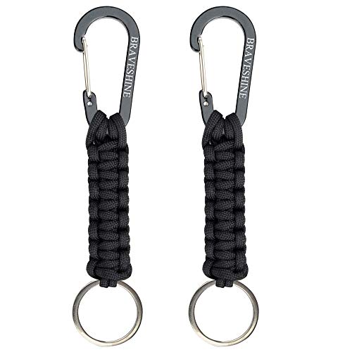 BRAVESHINE 2 Stück Schlüsselanhänger Paracord Outdoor Camping, Survival Überleben karabiner Schlüsselanhänger mit Karabinerhaken für Survival, Outdoor, Camping, Wandern